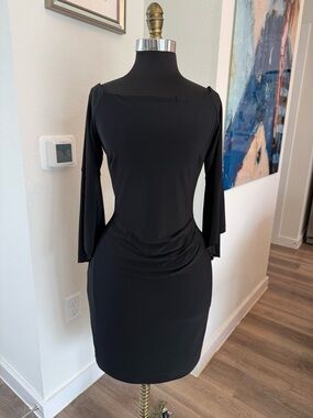 Ralph Lauren Black Long-Sleeve Dress Off Shoulder Size 8P Petite Whimsigoth
